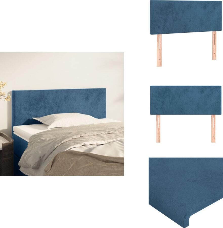 VidaXL Hoofdbord Klassiek Fluweel Stevige Poten Verstelbare Hoogte Comfortabele Ondersteuning Donkerblauw 90x5x78 88 cm Bedonderdeel
