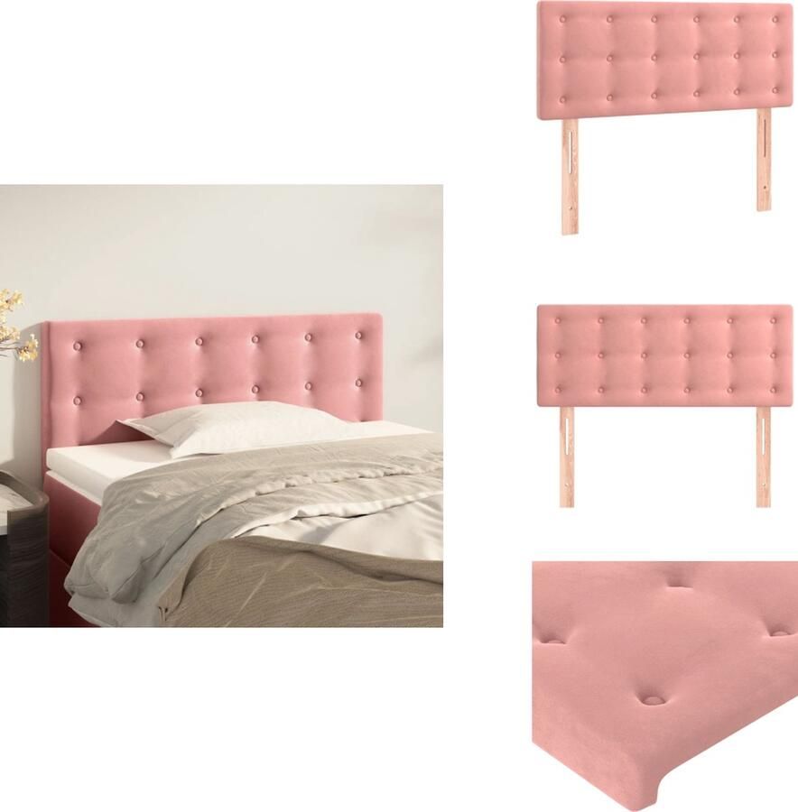 VidaXL Hoofdbord 90 x 5 x 78 88 cm Zacht fluweel Stevige poten Verstelbare hoogte Comfortabele ondersteuning Kleur- roze Materiaal- stof samengesteld hout larikshout Bedonderdeel