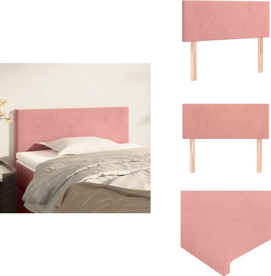 VidaXL Hoofdbord Hoofdborden Hoofdeinde Houten Hoofdbord 90x5x78 88 cm fluweel roze - Foto 2