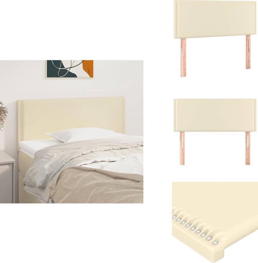 VidaXL Hoofdbord Hoofdborden Hoofdeinde Houten Hoofdbord 90x5x78 88 cm kunstleer crèmekleurig - Foto 1