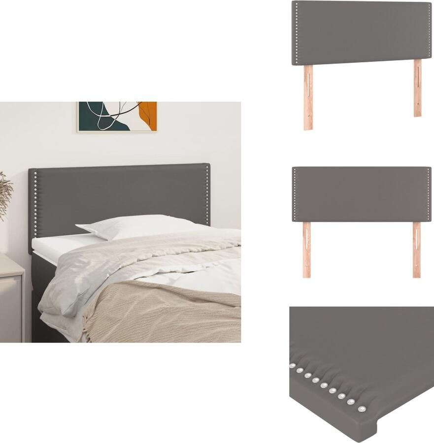 VidaXL Hoofdbord Klassiek Bedombouw 90x5x78 88 cm Duurzaam kunstleer Stevige poten Verstelbare hoogte Comfortabele ondersteuning Elegant ontwerp Grijs materiaal Bedonderdeel