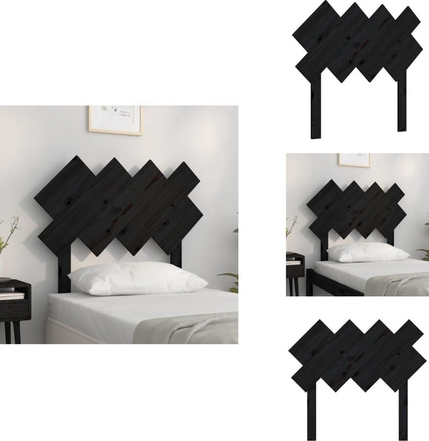 VidaXL Hoofdbord Hoofdborden Hoofdeinde Houten Hoofdbord 92x3x81 cm massief grenenhout zwart