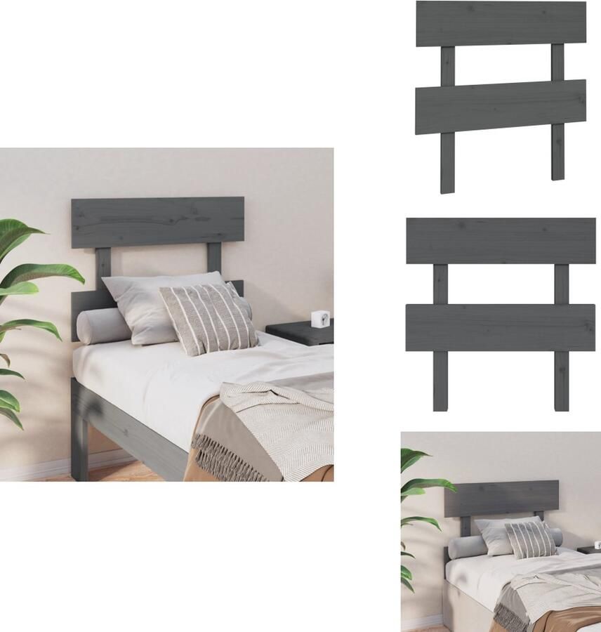 VidaXL Hoofdbord Hoofdborden Hoofdeinde Houten Hoofdbord 93 5x3x81 cm massief grenenhout grijs