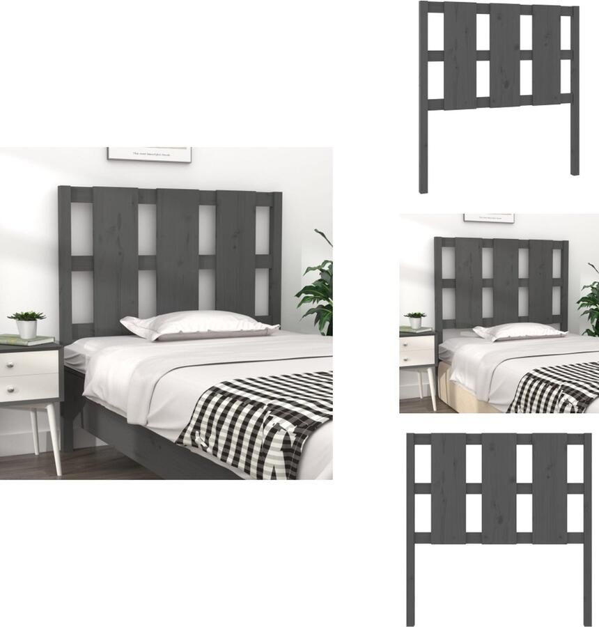 VidaXL Hoofdbord Hoofdborden Hoofdeinde Houten Hoofdbord 95-5x4x100 cm massief grenenhout grijs - Foto 5