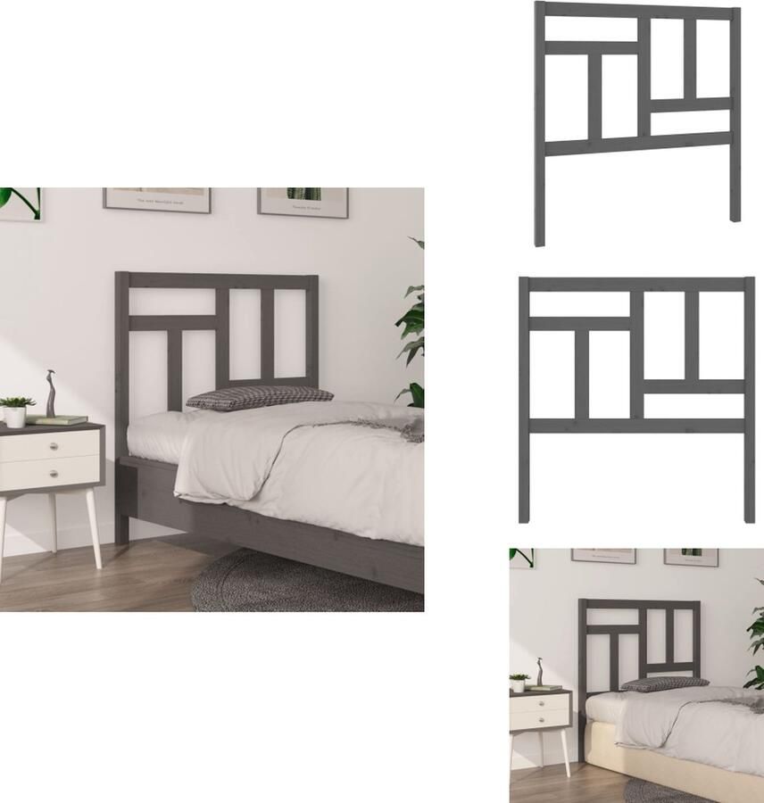 VidaXL Hoofdbord Hoofdborden Hoofdeinde Houten Hoofdbord 95-5x4x100 cm massief grenenhout grijs - Foto 6