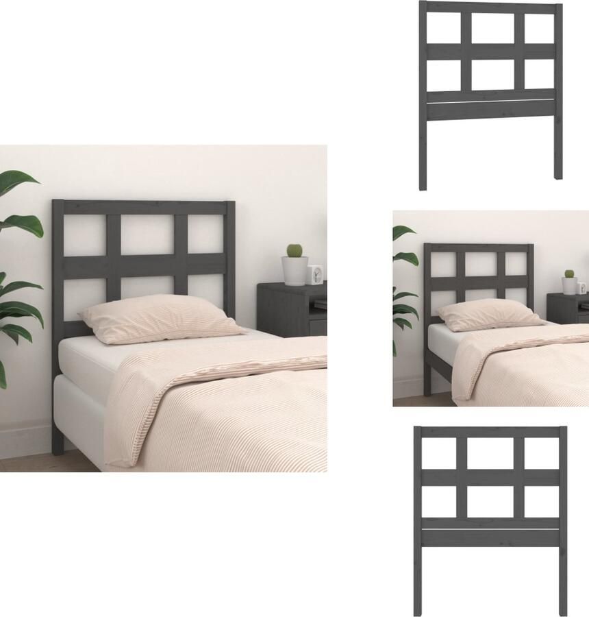 VidaXL Hoofdbord Hoofdborden Hoofdeinde Houten Hoofdbord 95-5x4x100 cm massief grenenhout grijs - Foto 4