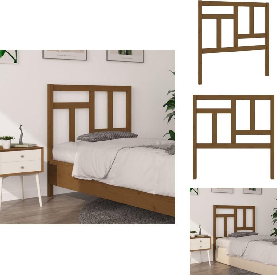 VidaXL Houten Hoofdeinde Trendy Design Hoofdbord Afmetingen- 95.5 x 4 x 100 cm Kleur- Honingbruin Bedonderdeel - Foto 1