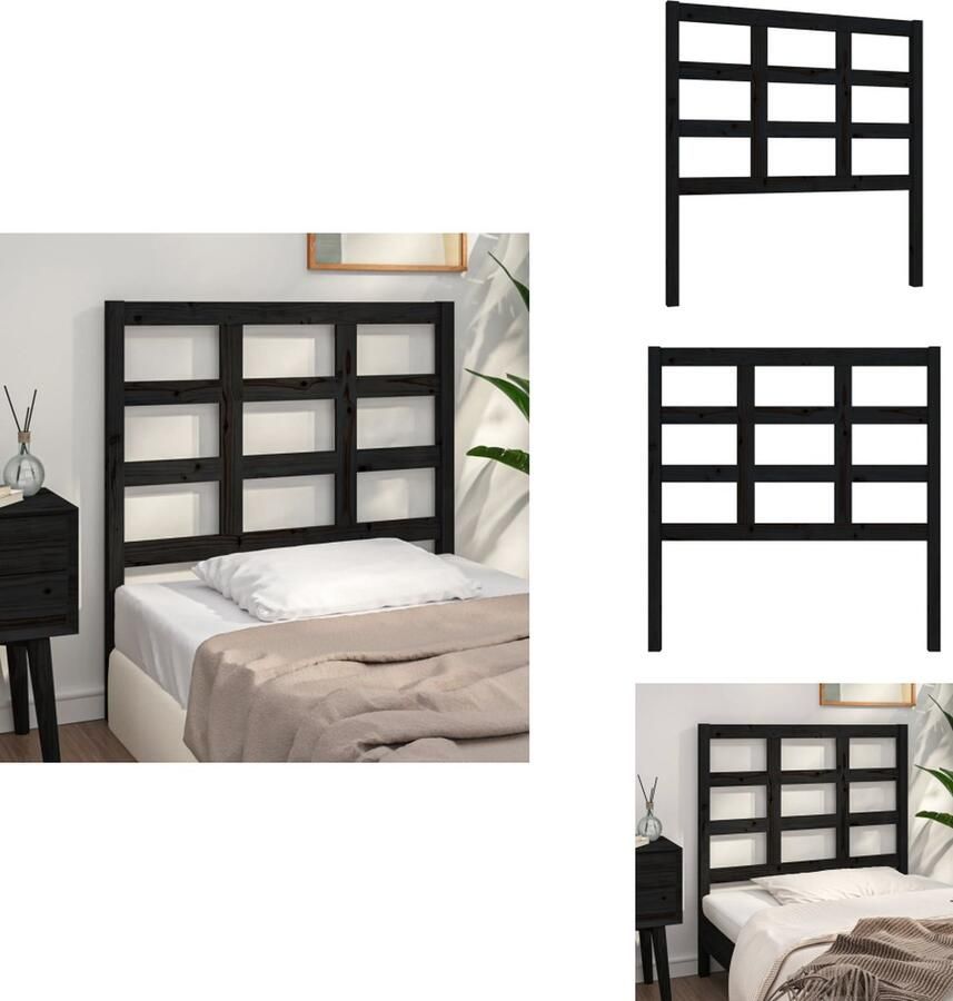 VidaXL Hoofdbord Hoofdborden Hoofdeinde Houten Hoofdbord 95 5x4x100 cm massief grenenhout zwart - Foto 3