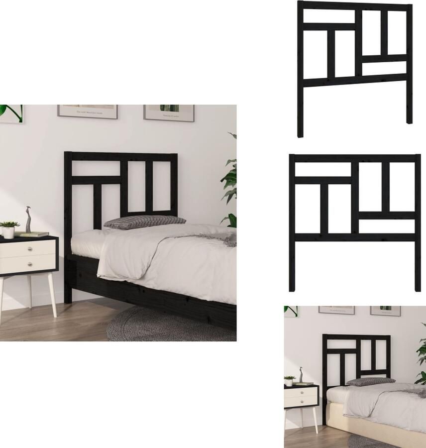 VidaXL Hoofdbord Hoofdborden Hoofdeinde Houten Hoofdbord 95 5x4x100 cm massief grenenhout zwart - Foto 2