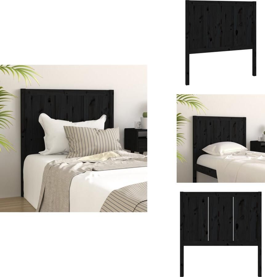 VidaXL Hoofdbord Hoofdborden Hoofdeinde Houten Hoofdbord 95 5x4x100 cm massief grenenhout zwart - Foto 2