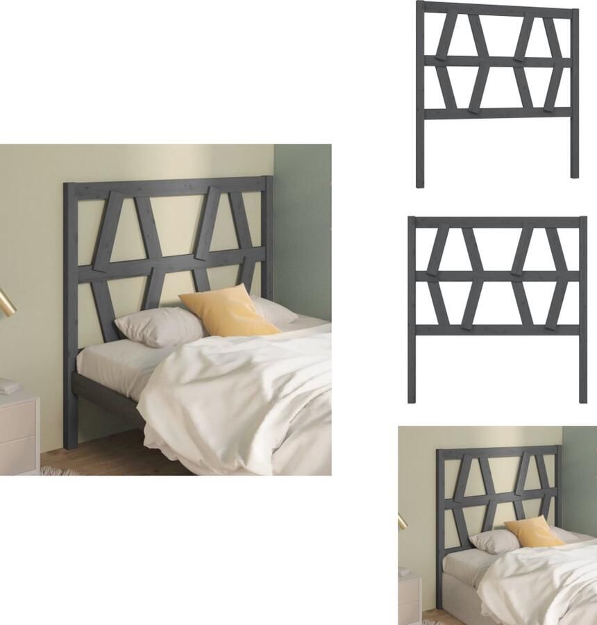 VidaXL Houten Hoofdbord Grijs Massief Grenenhout 96 x 4 x 100 cm Klassieke Uitstraling Bedonderdeel - Foto 6
