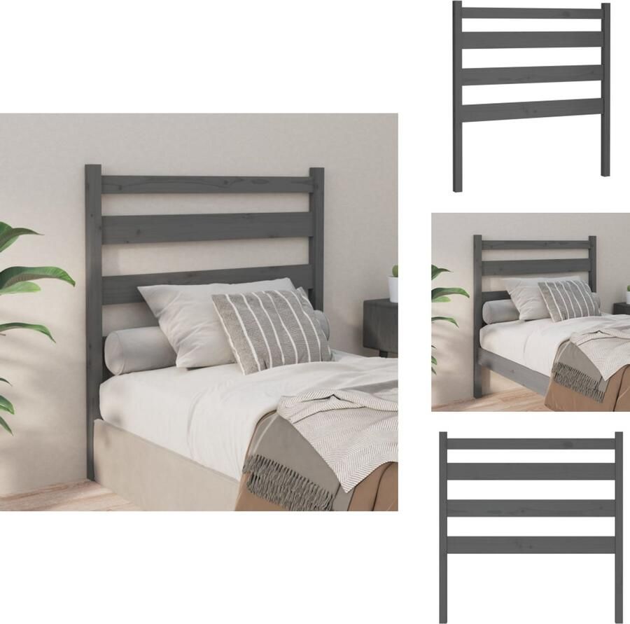 VidaXL Houten Hoofdbord Grijs Massief Grenenhout 96 x 4 x 100 cm Klassieke Uitstraling Bedonderdeel