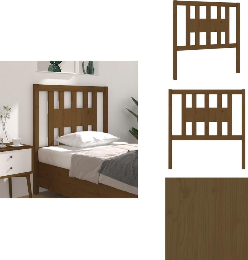 VidaXL Houten Hoofdeinde Klassiek Hoofdborden Afmeting- 96 x 4 x 100 cm Kleur- Honingbruin Bedonderdeel - Foto 3