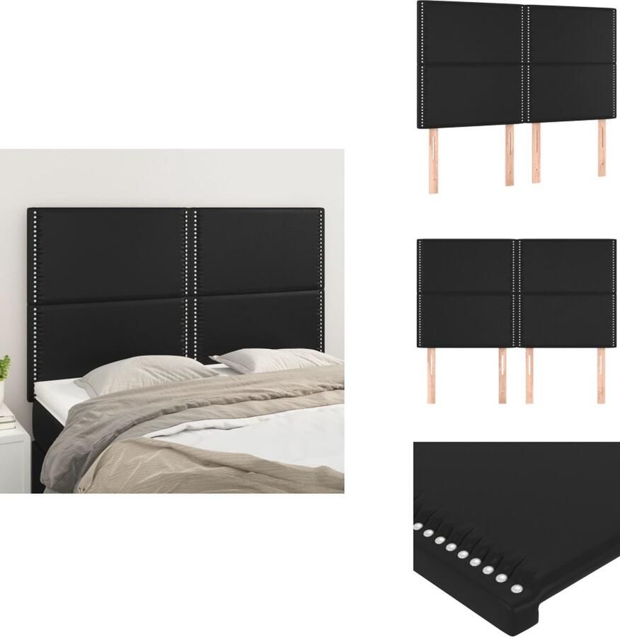VidaXL Hoofdbord Hoofdborden Hoofdeinde Houten Hoofdbord Hoofdbordem 4 st 72x5x78 88 cm kunstleer zwart