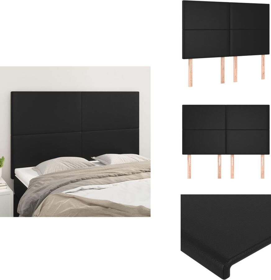 VidaXL Hoofdbord Hoofdborden Hoofdeinde Houten Hoofdbord Hoofdbordem 4 st 72x5x78 88 cm kunstleer zwart