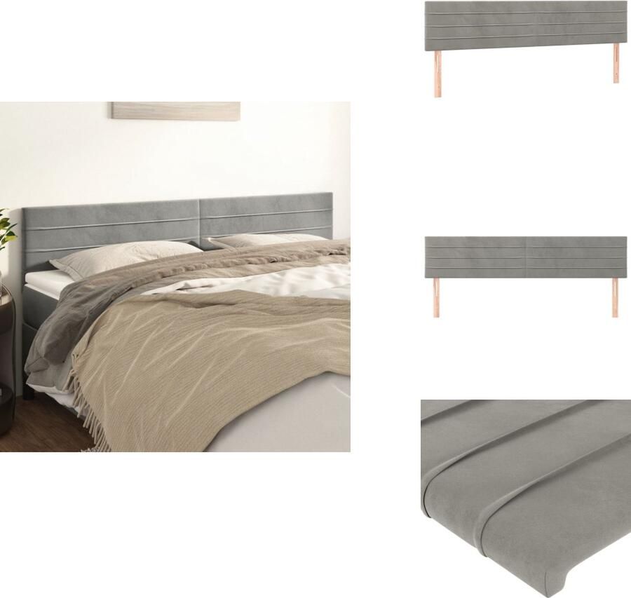 The Living Store Hoofdborden 2 st 100 x 5 x 78 88 cm fluweel lichtgrijs Hoofd Bord Hoofdkussen Beddecoratie Velvet Grijs