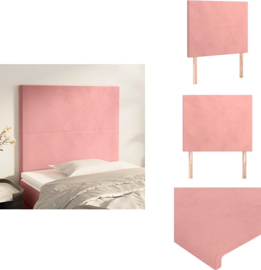 VidaXL Hoofdbord Hoofdeind Zacht fluweel Stevige poten Verstelbare hoogte Comfortabele ondersteuning Kleur roze Materiaal polyester Afmetingen 200 x 5 x 78 88 cm 2x levering Bedonderdeel