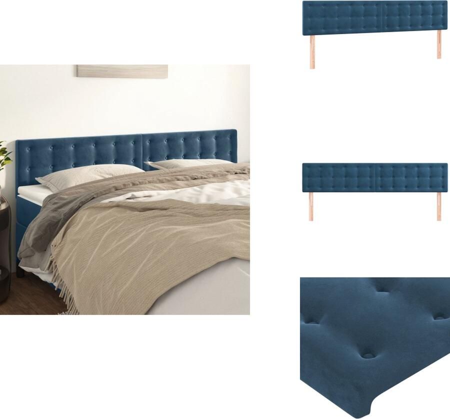 VidaXL Hoofdbord Hoofdborden Hoofdeinde Houten Hoofdbord Hoofdborden 2 st 100x5x78 88 cm fluweel donkerblauw