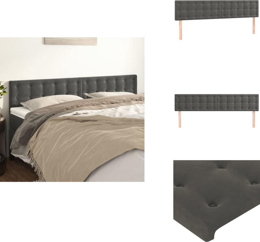 VidaXL Hoofdbord 200 x 5 x 78 88 cm Fluwelen stof Stevige poten Verstelbare hoogte Comfortabele ondersteuning Kleur- donkergrijs Bedonderdeel - Foto 5