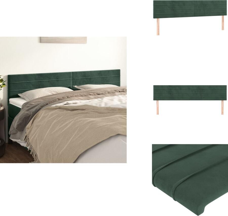 VidaXL Hoofdbord Hoogte verstelbaar Fluwelen stof Stevige poten Comfortabele ondersteuning Klassieke schoonheid Donkergroen 200 x 5 x 78 88 cm 2x hoofdeind Bedonderdeel - Foto 4