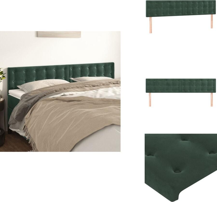 VidaXL Hoofdbord Hoogte verstelbaar Fluwelen stof Stevige poten Comfortabele ondersteuning Klassieke schoonheid Donkergroen 200 x 5 x 78 88 cm 2x hoofdeind Bedonderdeel - Foto 5