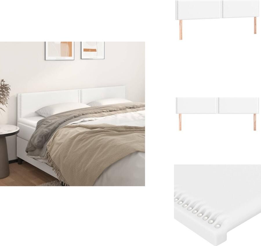VidaXL Hoofdbord Hoofdborden Hoofdeinde Houten Hoofdbord Hoofdborden 2 st 100x5x78 88 cm kunstleer wit - Foto 2