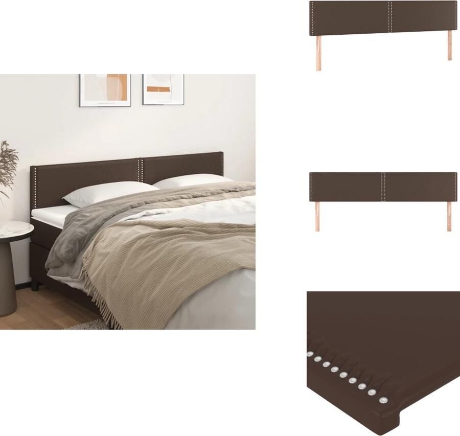 VidaXL Klassieke Hoofdbord Kunstleer Stevige Houten Poten Verstelbare Hoogte Bruin 200x5x78 88cm Set van 2 Bedonderdeel