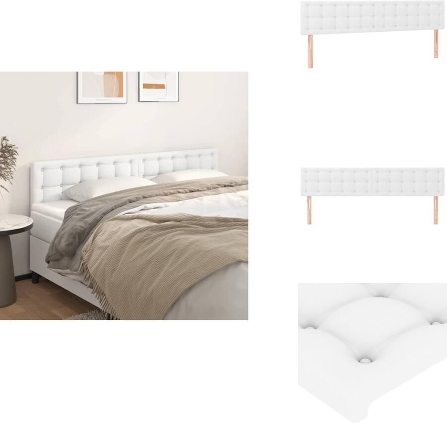 The Living Store Hoofdbord Hoogwaardig kunstleer Verstelbare hoogte Stevige poten Comfortabele ondersteuning Klassiek ontwerp Wit Totale afmetingen- 180 x 5 x 78 88 cm 2 x hoofdeind - Foto 3