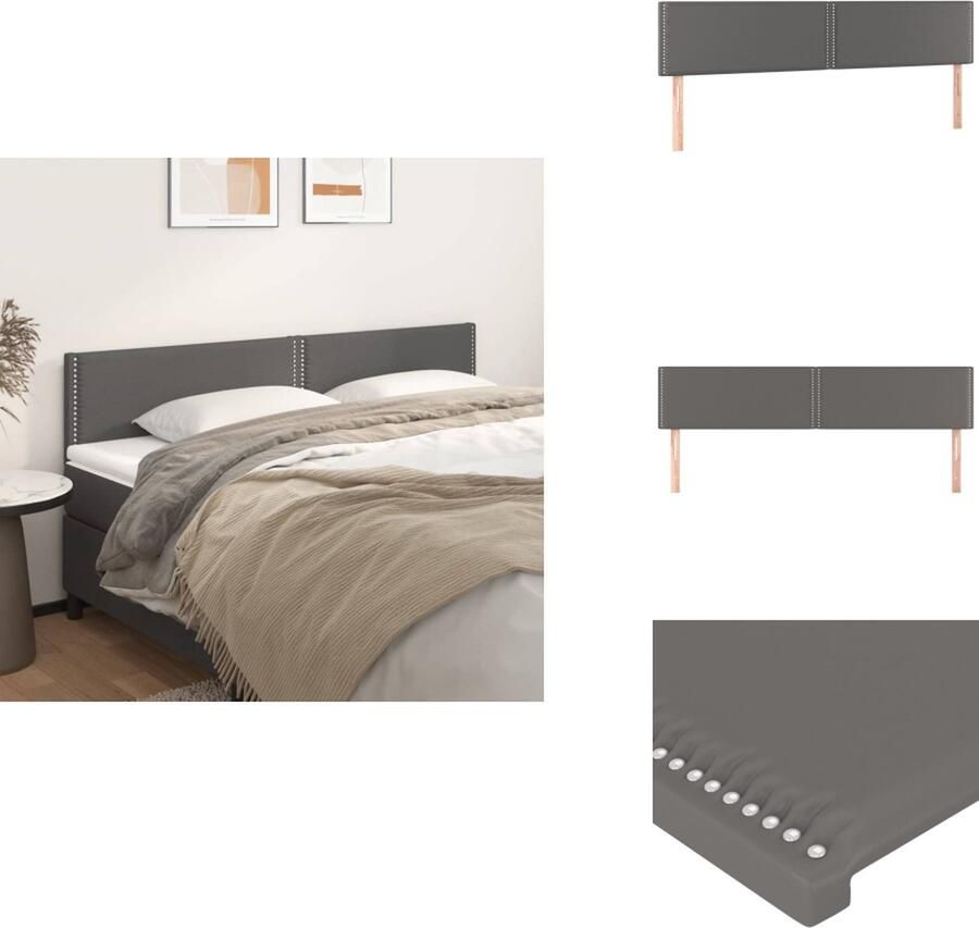 VidaXL Hoofdbord Hoofdborden Hoofdeinde Houten Hoofdbord Hoofdborden 2 st 100x5x78 88 cm kunstleer grijs - Foto 3
