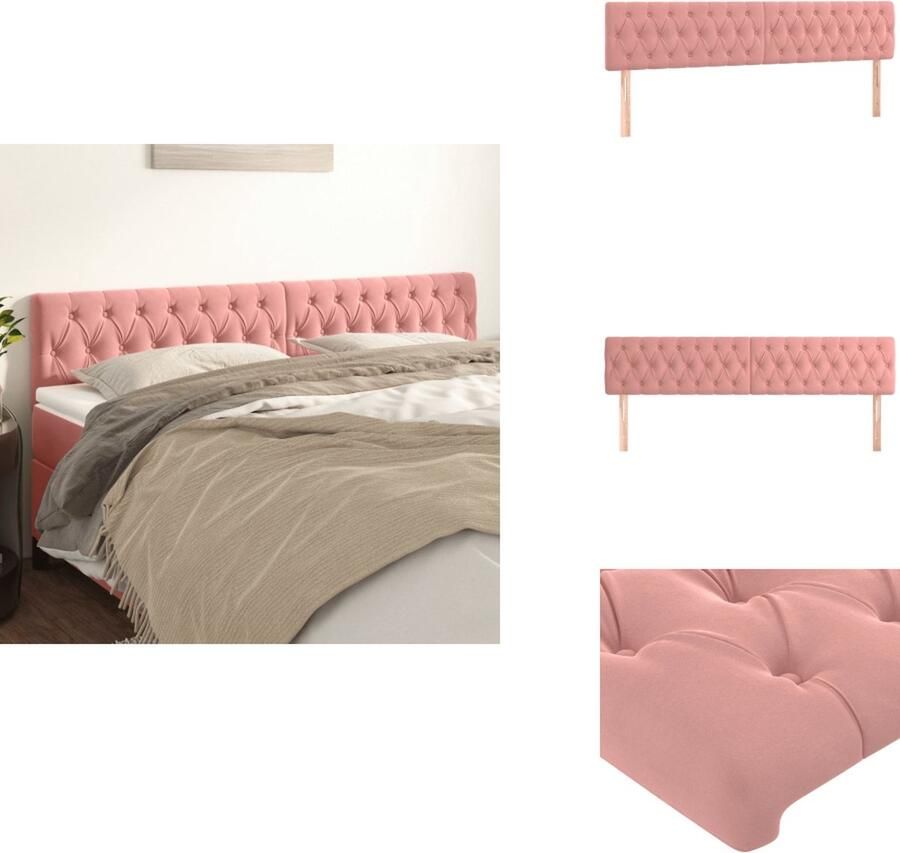 VidaXL Hoofdbord Hoofdborden Hoofdeinde Houten Hoofdbord Hoofdborden 2 st 100x7x78 88 cm fluweel roze - Foto 2