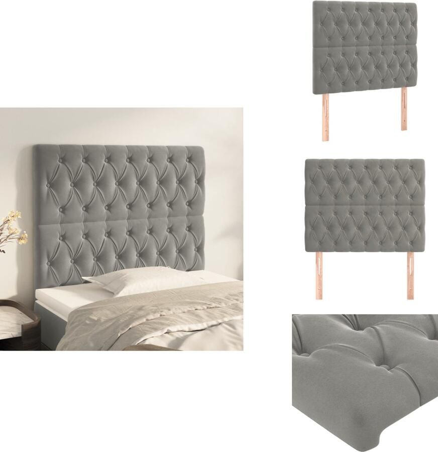 VidaXL Hoofdbord Hoofdborden Hoofdeinde Houten Hoofdbord Hoofdborden 2 st 100x7x78 88 cm fluweel lichtgrijs