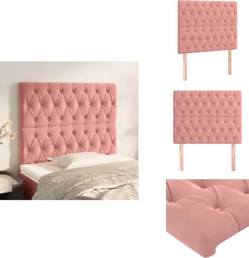 VidaXL Hoofdbord Hoofdborden Hoofdeinde Houten Hoofdbord Hoofdborden 2 st 100x7x78 88 cm fluweel roze