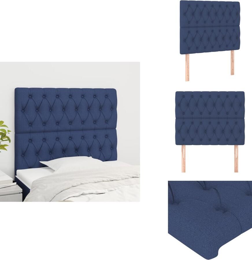 VidaXL Hoofdbord Hoofdborden Hoofdeinde Houten Hoofdbord Hoofdborden 2 st 100x7x78 88 cm stof blauw
