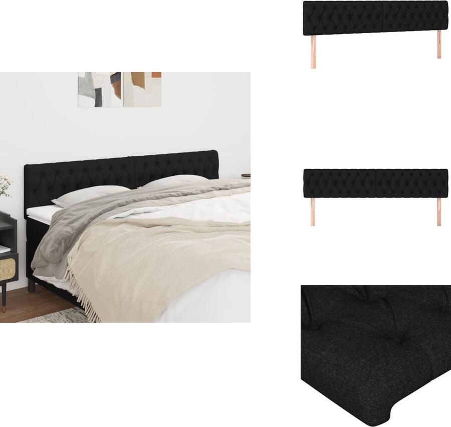 VidaXL Hoofdbord Hoofdborden Hoofdeinde Houten Hoofdbord Hoofdborden 2 st 100x7x78 88 cm stof zwart - Foto 2