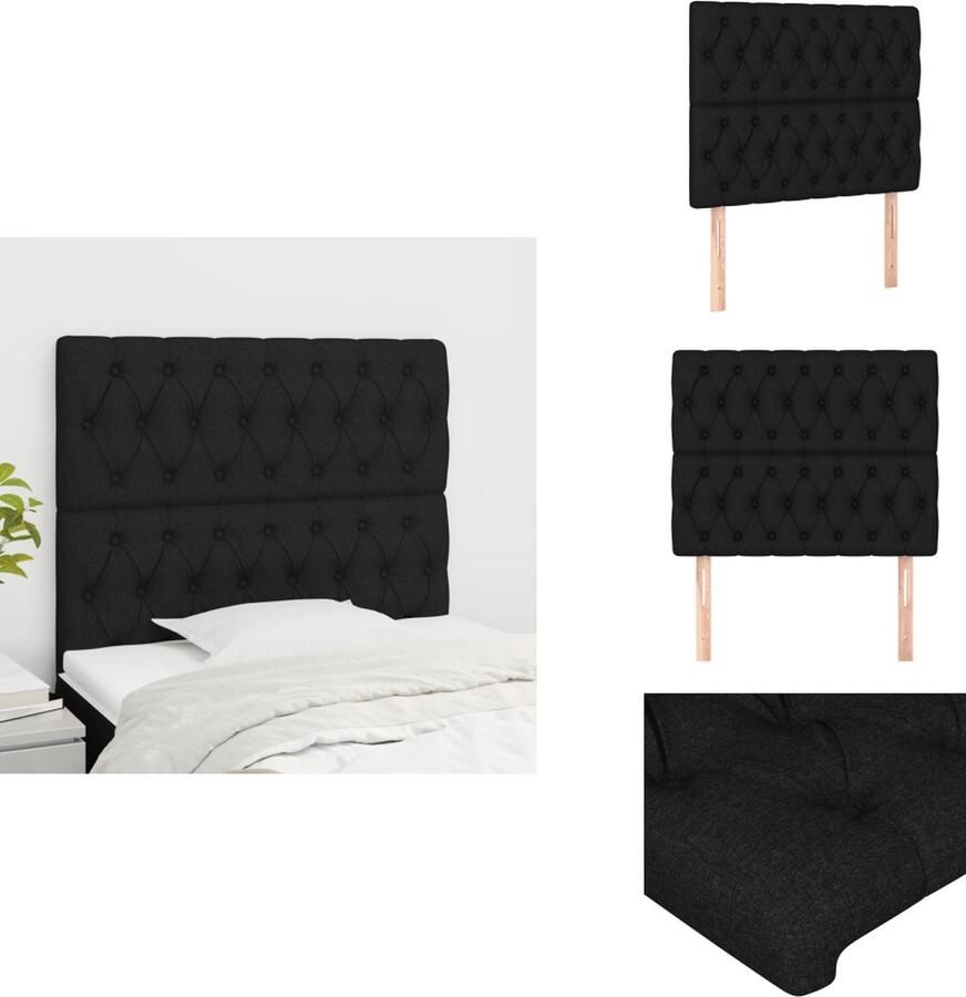 VidaXL Hoofdbord Hoofdborden Hoofdeinde Houten Hoofdbord Hoofdborden 2 st 100x7x78 88 cm stof zwart - Foto 1