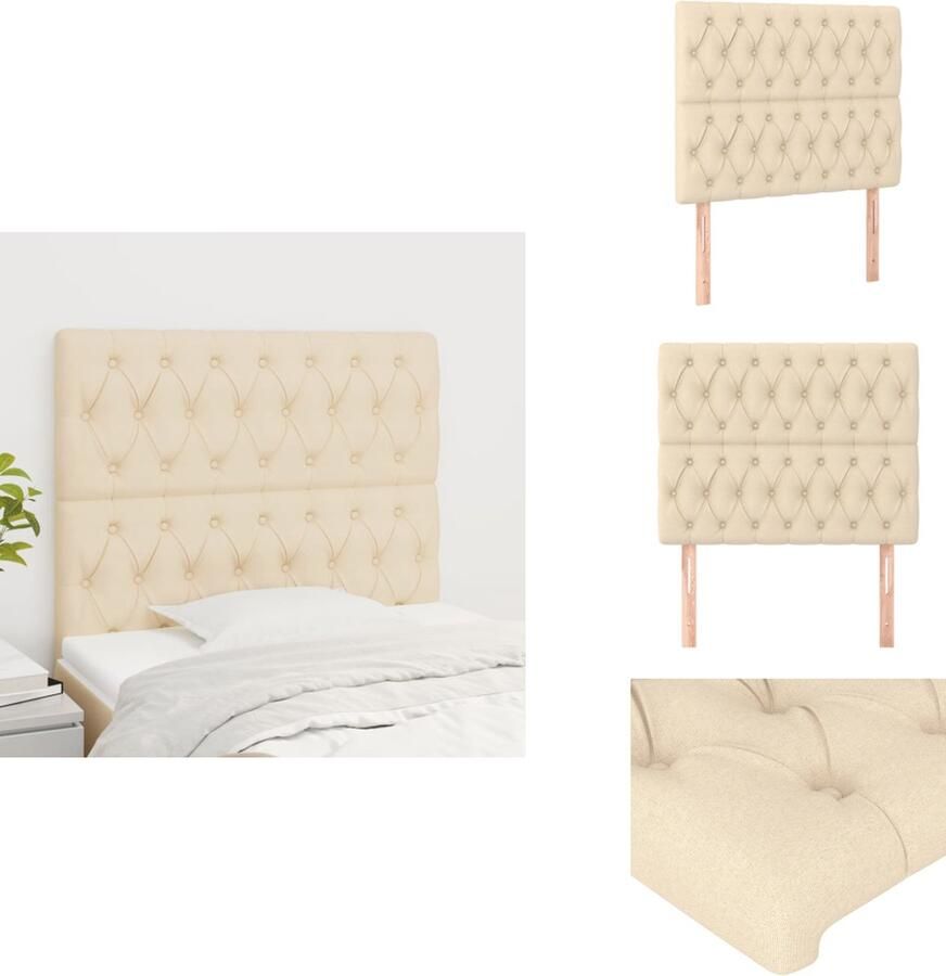 VidaXL Hoofdbord Hoofdborden Hoofdeinde Houten Hoofdbord Hoofdborden 2 st 100x7x78 88 cm stof crèmekleurig