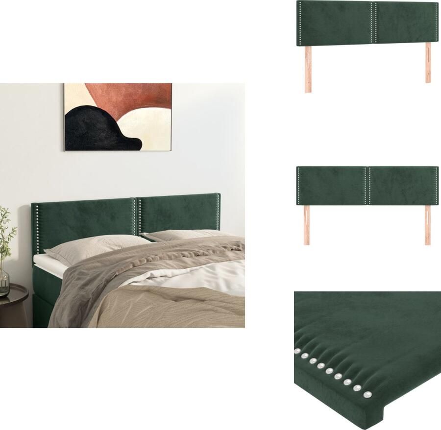 VidaXL Hoofdbord Hoofdeind Donkergroen Fluweel Verstelbare Hoogte Stevige Poten Comfortabele Ondersteuning 144x5x78 88cm 2x Hoofdeind Bedonderdeel - Foto 2