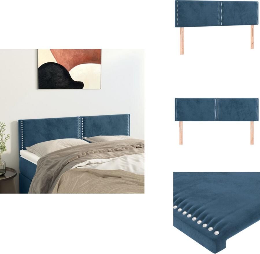 VidaXL Hoofdbord Hoofdborden Hoofdeinde Houten Hoofdbord Hoofdborden 2 st 72x5x78 88 cm fluweel donkerblauw
