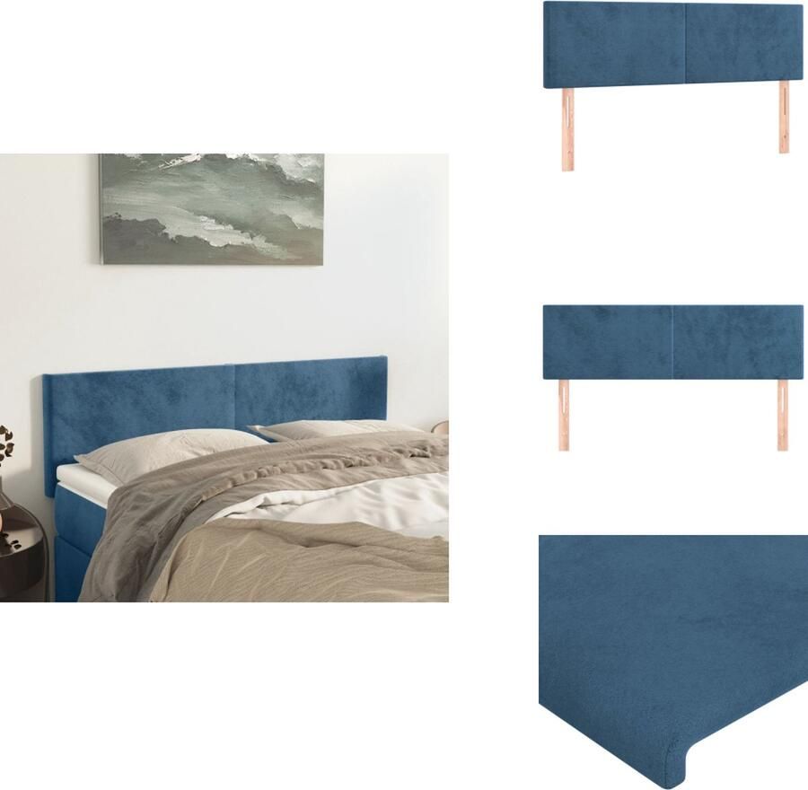 VidaXL Hoofdbord Hoofdborden Hoofdeinde Houten Hoofdbord Hoofdborden 2 st 72x5x78 88 cm fluweel donkerblauw - Foto 2
