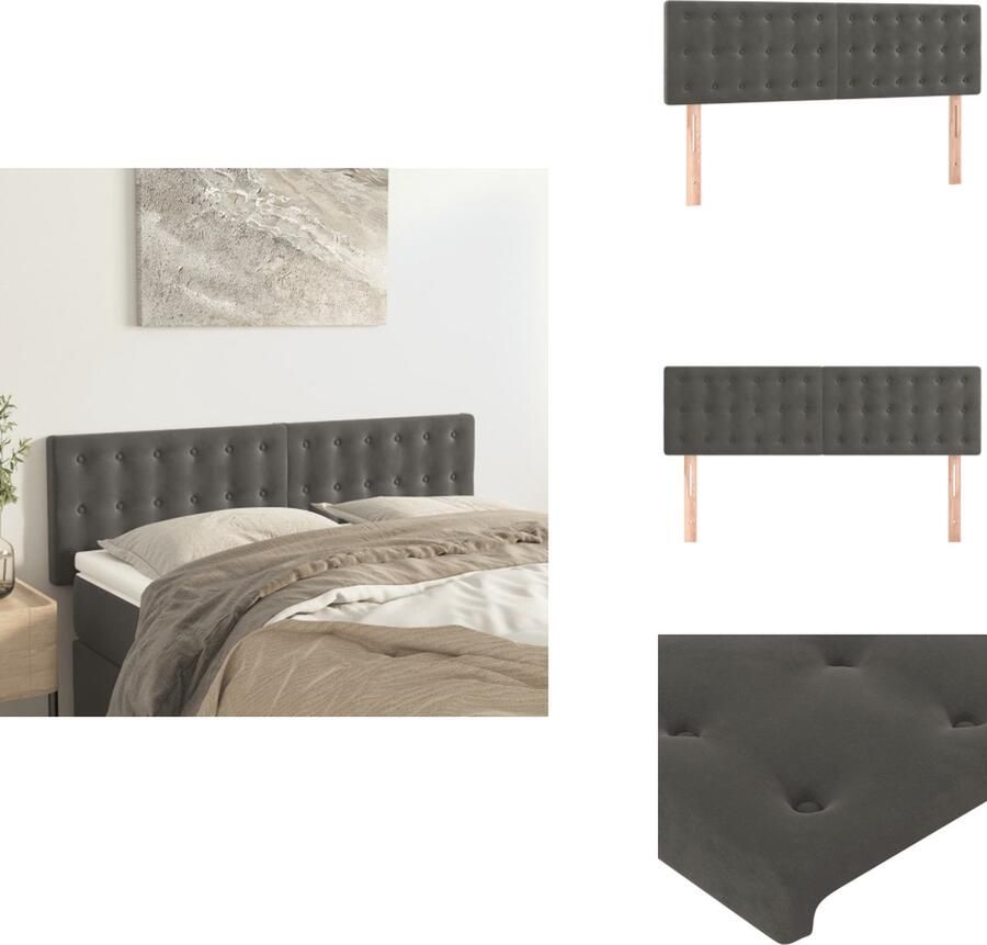 VidaXL Hoofdbord Hoofdborden Hoofdeinde Houten Hoofdbord Hoofdborden 2 st 72x5x78 88 cm fluweel donkergrijs