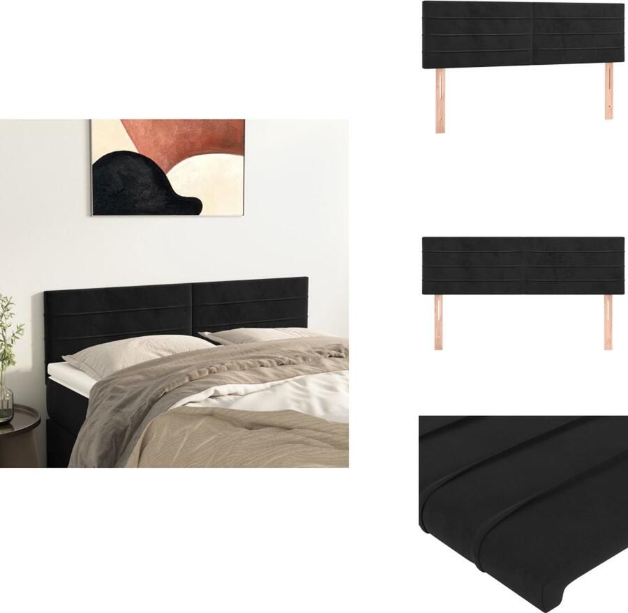VidaXL Hoofdeind 144 x 5 x 78 88 cm Zwart Fluwelen hoofdbord voor complete uitstraling in elke slaapkamer Stevige poten verstelbare hoogte comfortabele ondersteuning Inclusief 2 hoofdeinden Bedonderdeel - Foto 2