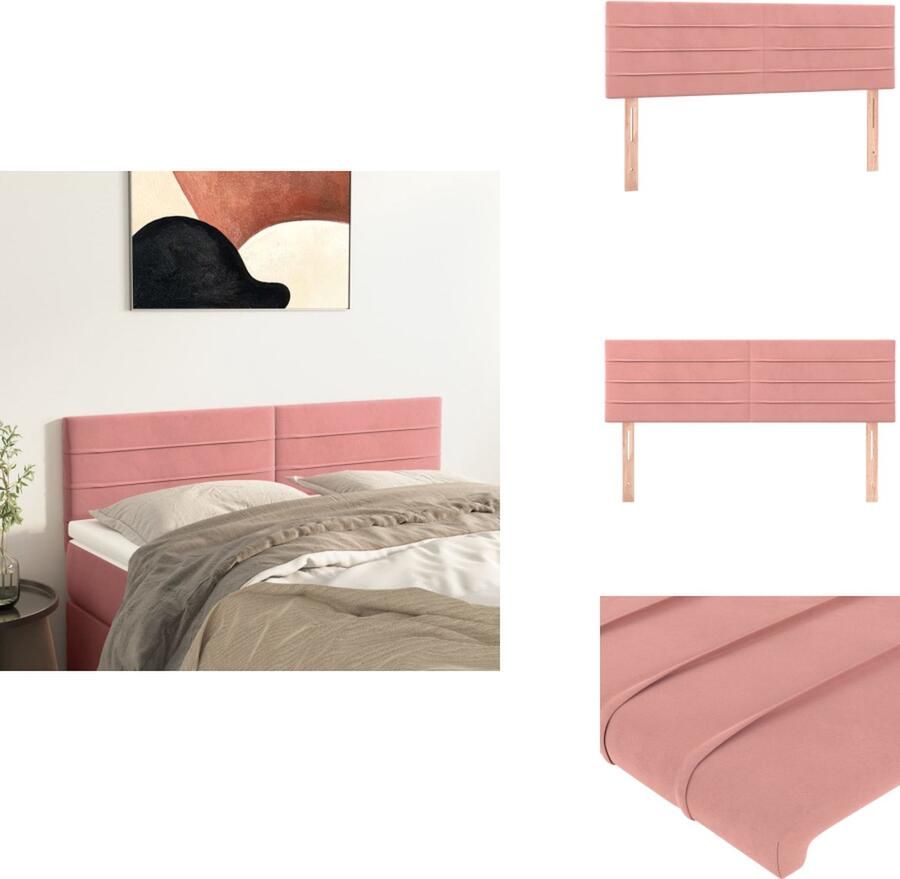 VidaXL Klassiek Hoofdbord Fluweel Stevige Poten Verstelbare Hoogte Comfortabele Ondersteuning Roze 144x5x78 88 cm Bedonderdeel