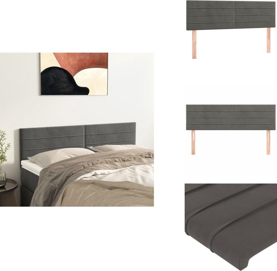 The Living Store Hoofdborden 2 st 72x5x78 88 cm fluweel donkergrijs Hoofd Bord Hoofdbord Grijs Velvet Hoofdbord Beddecoratie Slaapkamerstijl