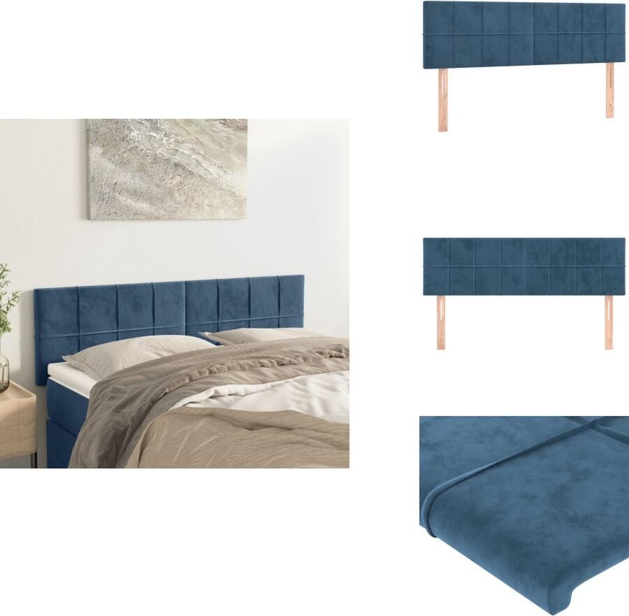 VidaXL Hoofdbord Hoofdborden Hoofdeinde Houten Hoofdbord Hoofdborden 2 st 72x5x78 88 cm fluweel donkerblauw