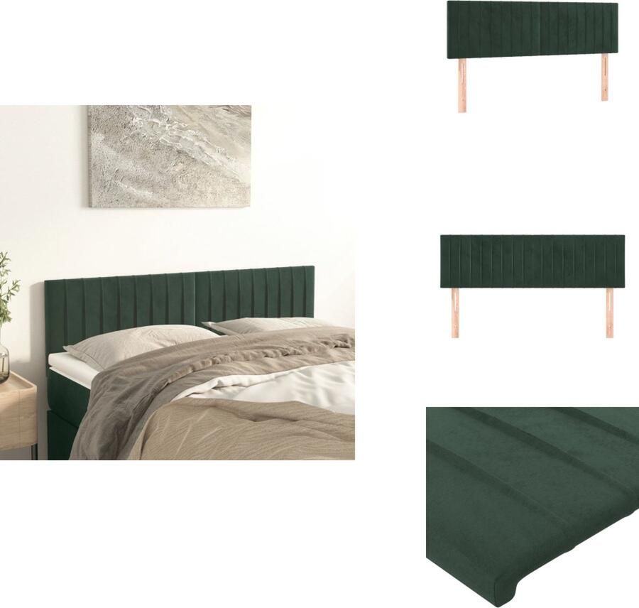 VidaXL Hoofdbord Hoofdeind Donkergroen Fluweel Verstelbare Hoogte Stevige Poten Comfortabele Ondersteuning 144x5x78 88cm 2x Hoofdeind Bedonderdeel - Foto 3