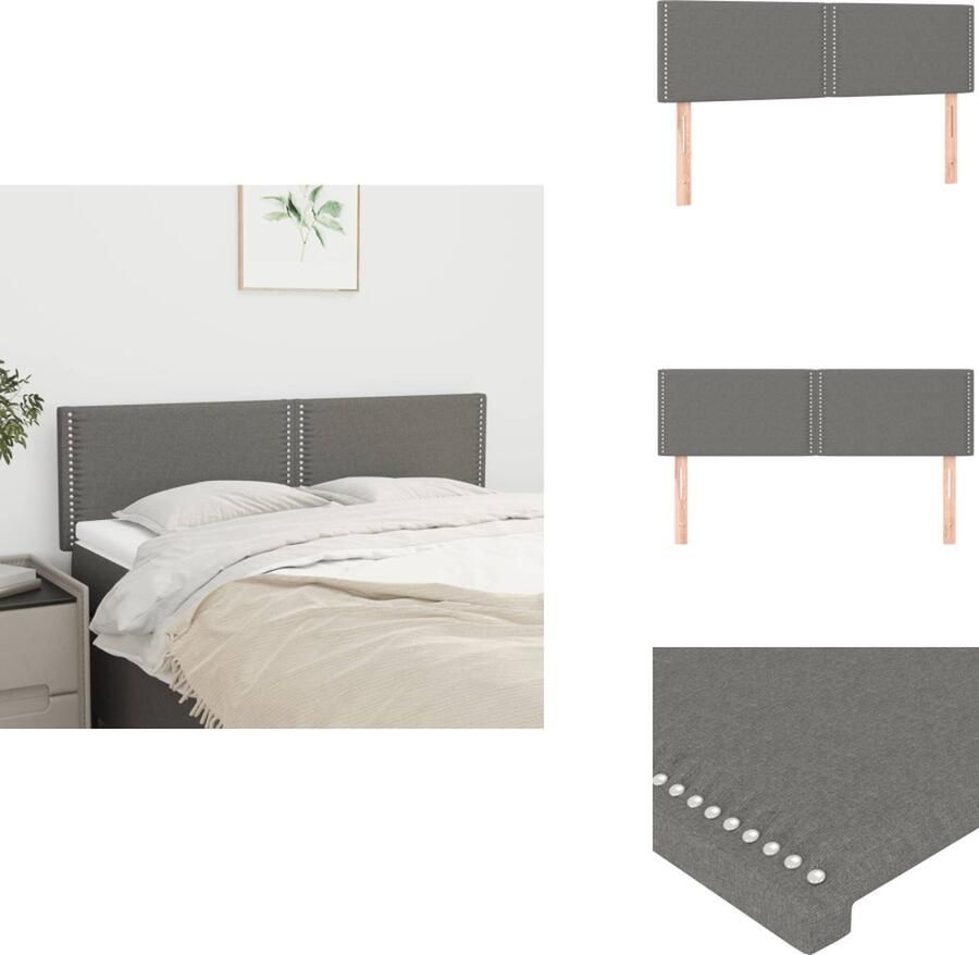 VidaXL Hoofdbord Hoofdborden Hoofdeinde Houten Hoofdbord Hoofdborden 2 st 72x5x78 88 cm stof donkergrijs