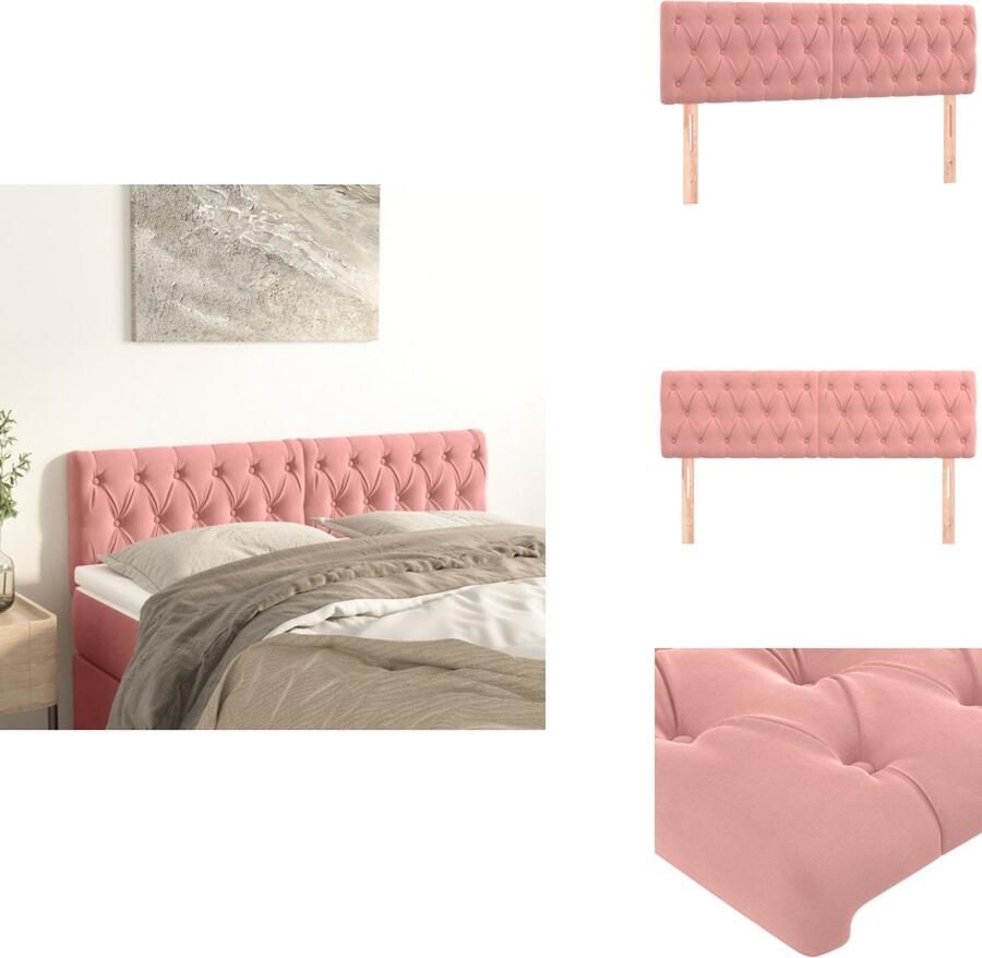 VidaXL Hoofdbord Hoofdborden Hoofdeinde Houten Hoofdbord Hoofdborden 2 st 72x7x78 88 cm fluweel roze - Foto 2
