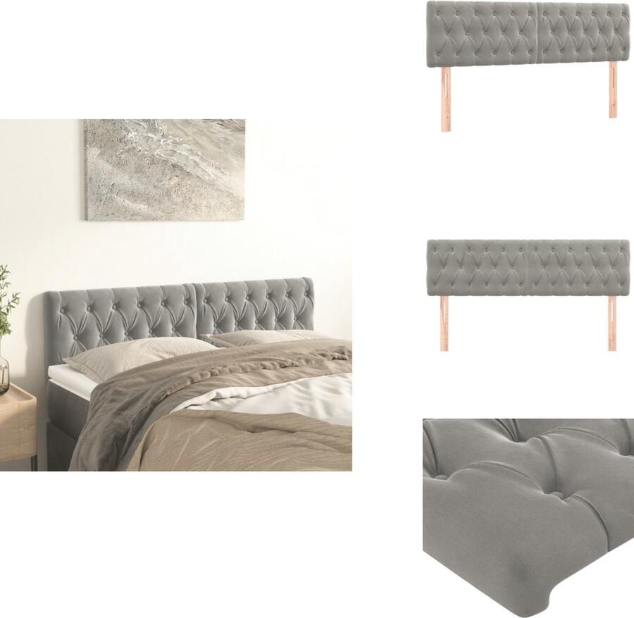VidaXL Hoofdbord Hoofdborden Hoofdeinde Houten Hoofdbord Hoofdborden 2 st 72x7x78 88 cm fluweel lichtgrijs