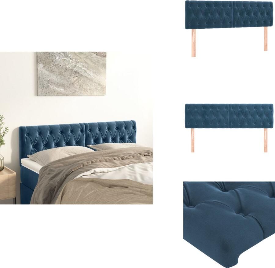 VidaXL Hoofdborden 2 st 72x7x78 88 cm fluweel donkerblauw - Foto 2