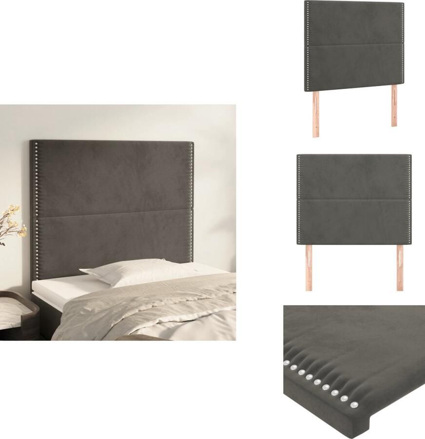 VidaXL Hoofdbord Hoofdeind Set Donkergrijs Fluweel Verstelbare Hoogte Stevige Poten Comfortabele Ondersteuning 80 x 5 x 118 128 cm 2 Stuks Bedonderdeel